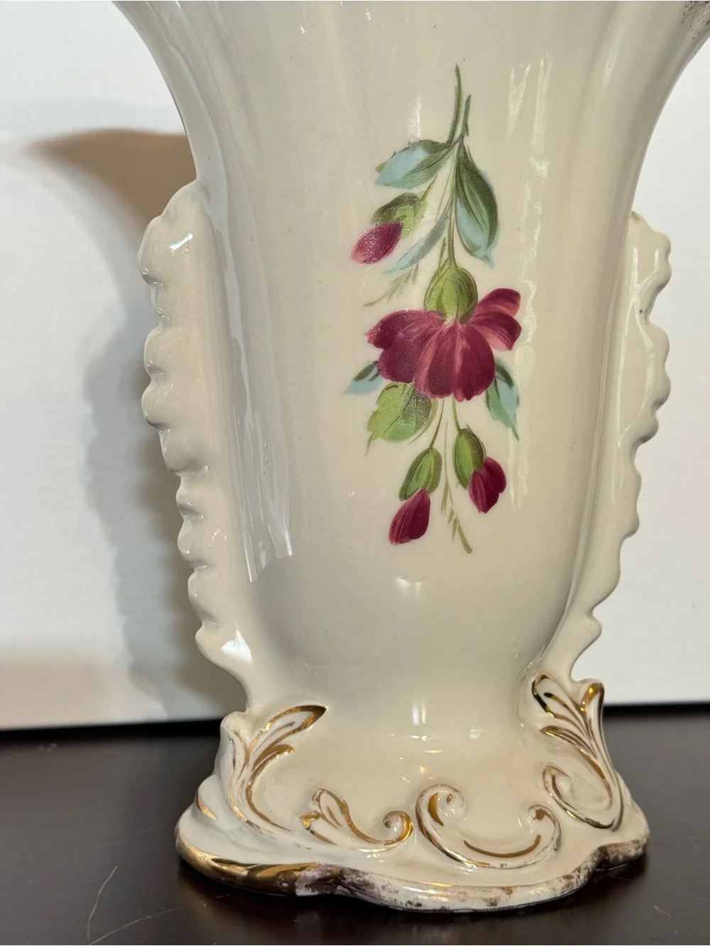 Vintage 1960s Eton Bone China Vase Hand-painted with Gold Rim